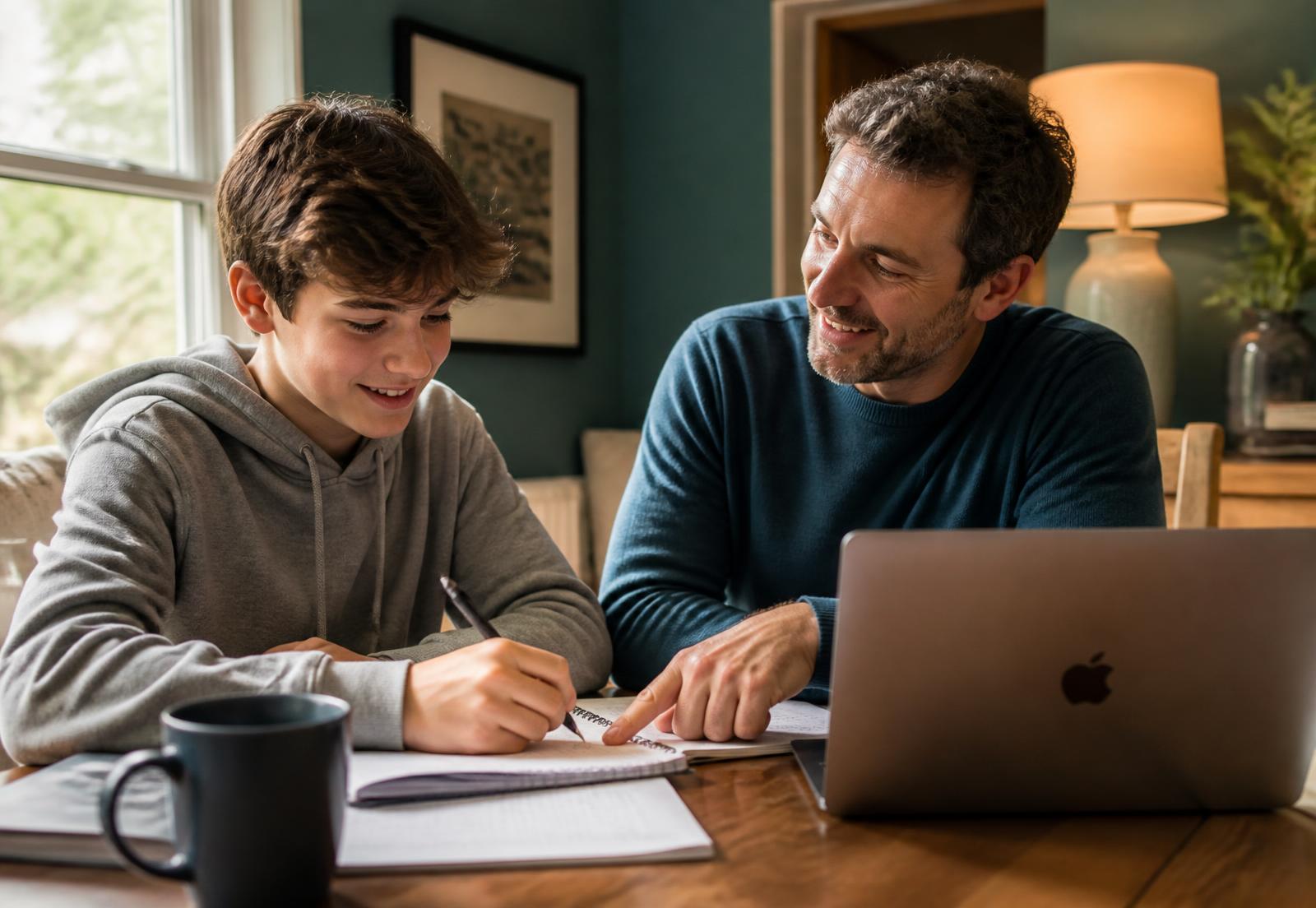 Un tuteur d'École Plus aide un élève avec ses devoirs à la maison